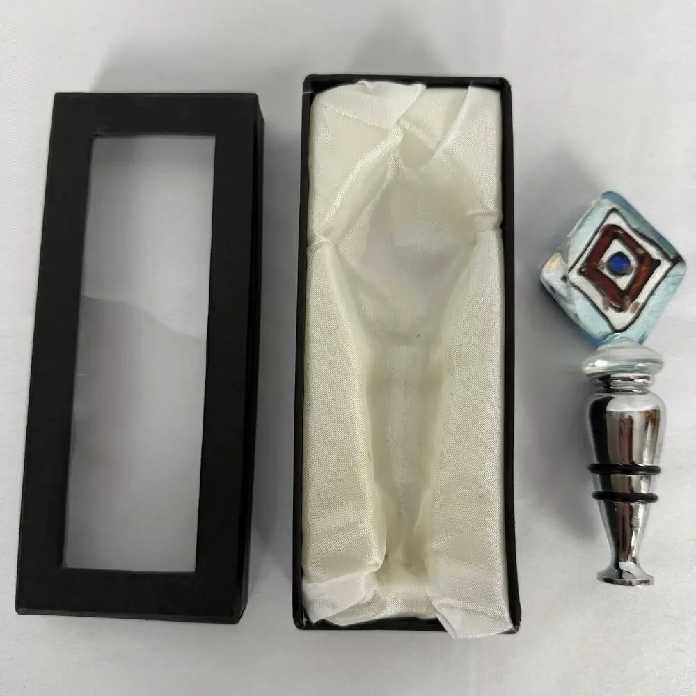 Bella Casa Ganz Art Glass Bottle Stopper Topper with Box Blue Diamond READ